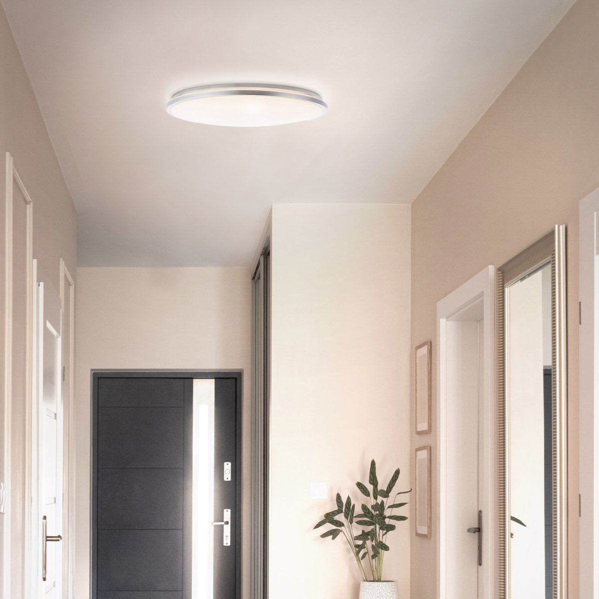 Jamil Ø48 Silver plafond från Brilliant - Jamil &auml;r &auml;ven utrustad med praktisk timer och nattljusfunktion, vilket g&ouml;r den till ett funktionellt val f&ouml;r exempelvis sovrum, hall eller vardagsrum.