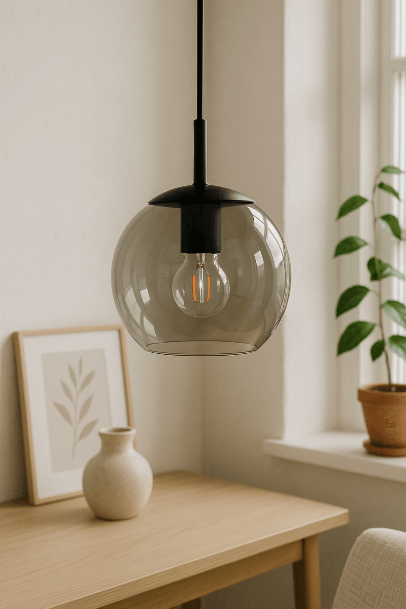 Globi Ø15 Svart/Rökfärgad fönsterlampa från Nordic Lighting - Kombinationen av r&ouml;kf&auml;rgat glas och svarta detaljer skapar en tidl&ouml;s design.