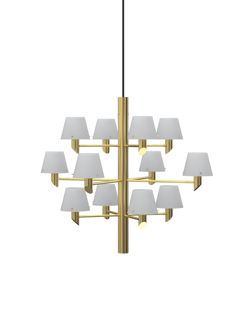 Gil Ø67 Mässing taklampa från Herstal - En modern design som reflekterar ljus och liv med sj&auml;lvs&auml;ker elegans genom sk&auml;rmarna av opalglas.