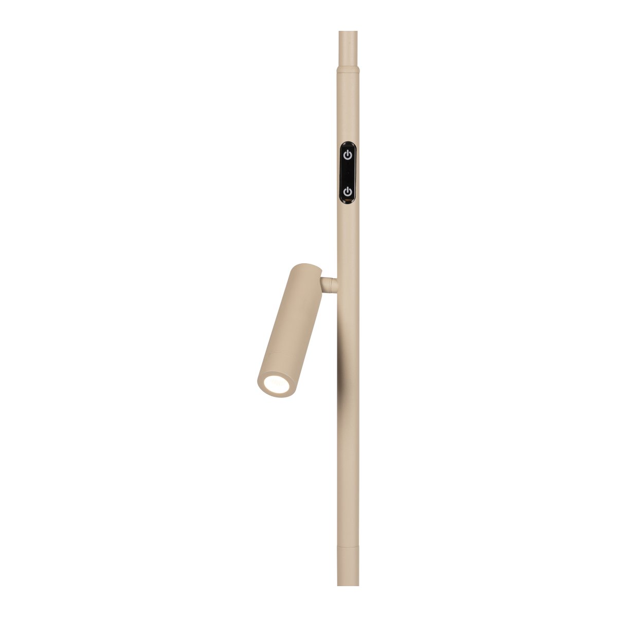 Celeste 2 Taupe golvlampa från Lucide - Den runda uplighten sprider ljuset b&aring;de upp&aring;t och ned&aring;t och skapar bra allm&auml;nbelysning i rummet.
