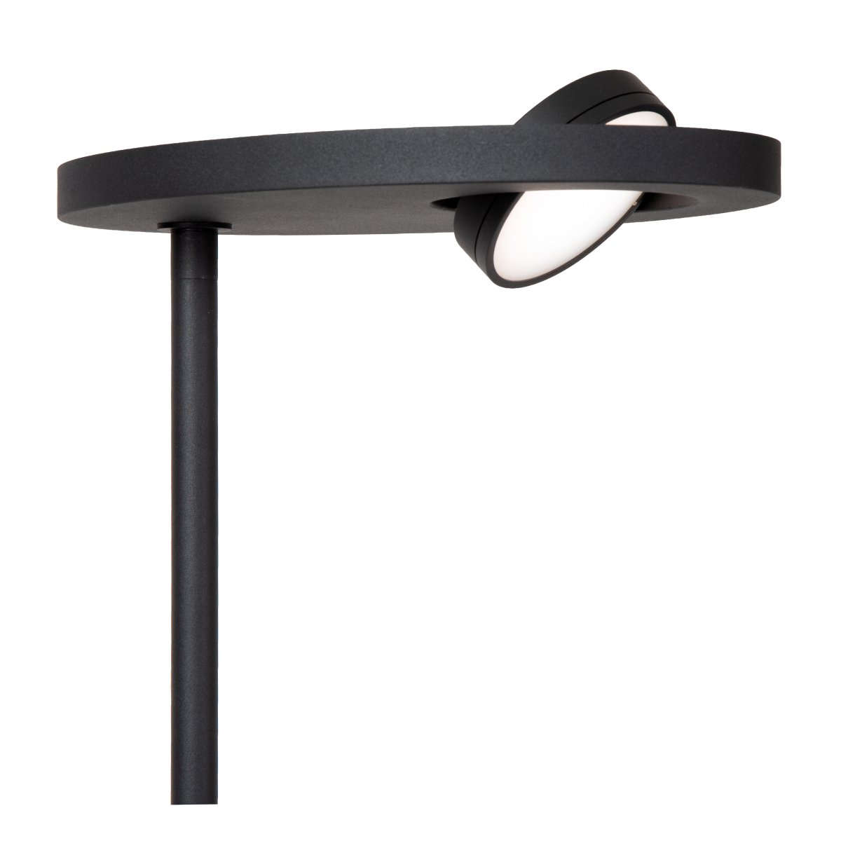 Ortolan Svart golvlampa från Lucide - Uplighten har en vridbar LED-panel i cirkelform som kan roteras runt sin egen axel f&ouml;r att rikta ljuset efter behov och lyser b&aring;de upp&aring;t och ned&aring;t &ndash; 690lm upptill och 506lm nedtill.