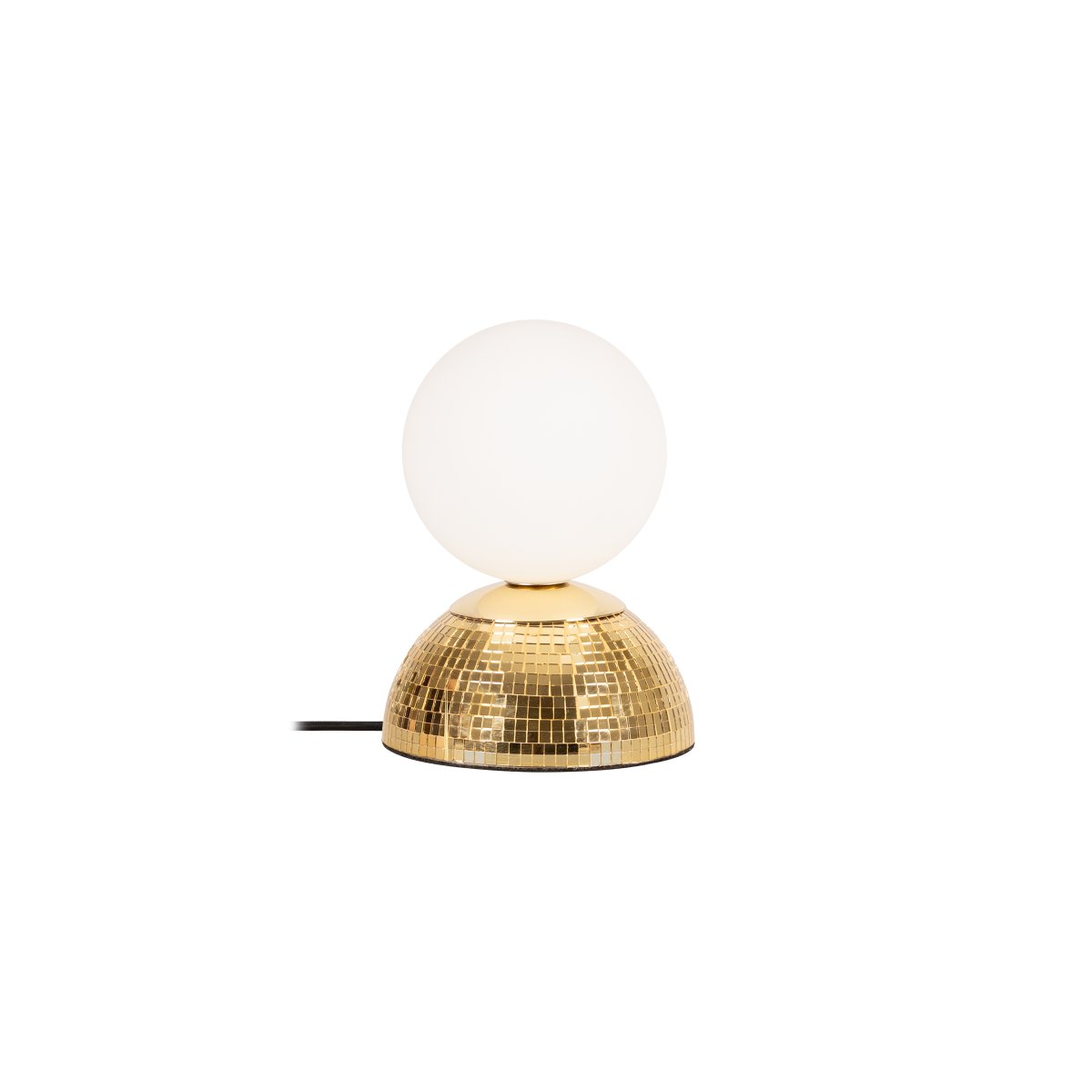 Glitzer 18cm Guld barnlampa från Lucide - Lampfoten i metall har en glittrande, spegelliknande yta som ger ett effektfullt intryck, medan den runda glaskupan sprider ett mjukt och behagligt ljus.