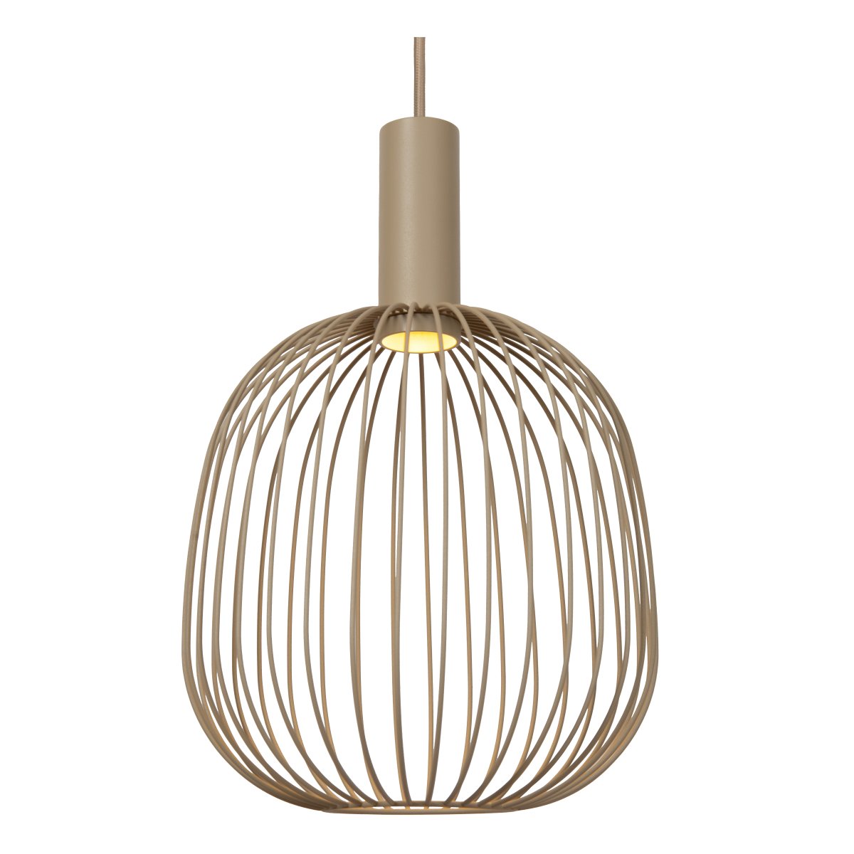 Esterel 116cm Beige taklampa från Lucide - Esterel &auml;r en stilren pendellampa i beige metall med tre &ouml;ppna sk&auml;rmar som ger ett mjukt och inbjudande ljus n&auml;r lampan &auml;r t&auml;nd.