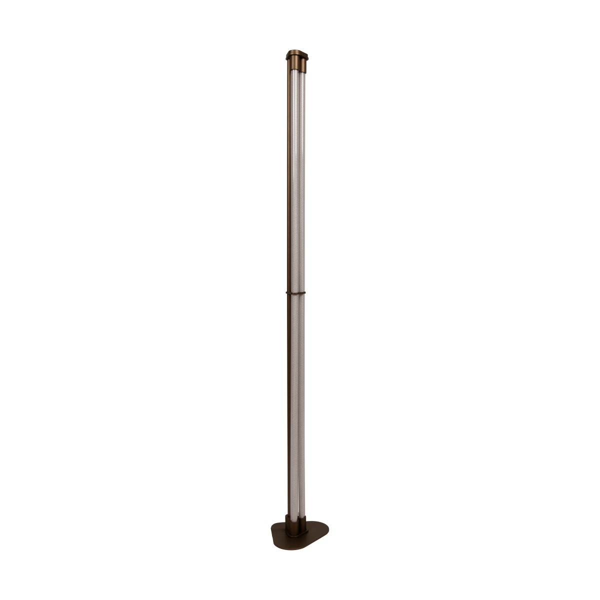 Janderin Brun golvlampa från Lucide - Den bruna, metalliskt f&auml;rgade lampan &auml;r tillverkad i h&ouml;gkvalitativ aluminium och utrustad med tv&aring; integrerade LED-ljusk&auml;llor (2x17W) som b&aring;de &auml;r dimbara och justerbara i f&auml;rgtemperatur fr&aring;n 2200K till 3300K.