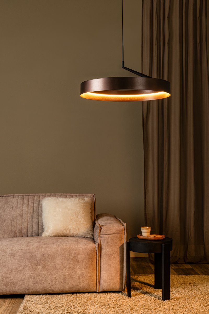 Leonard Ø55 Brun taklampa från Lucide - Leonard &auml;r en modern takpendel som kombinerar en metallisk brun finish med stilrena svarta detaljer.