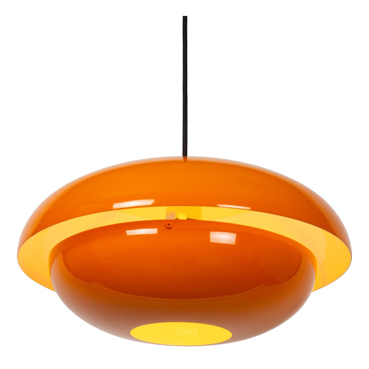 Younes Ø40 Orange taklampa från Lucide - Denna pendellampa i orange metall &auml;r ett uttrycksfullt designelement som ger rummet en varm och retro karakt&auml;r.