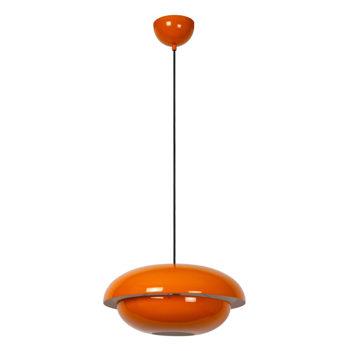 Younes Ø40 Orange taklampa från Lucide - Denna pendellampa i orange metall &auml;r ett uttrycksfullt designelement som ger rummet en varm och retro karakt&auml;r.