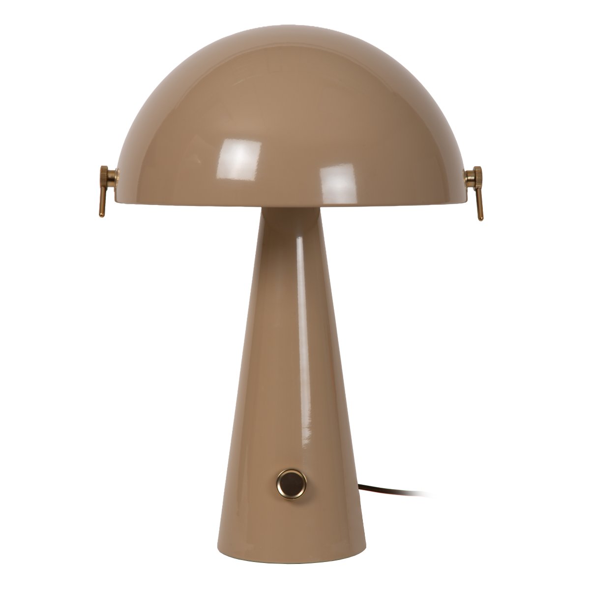 Barone 52cm Taupe bordslampa från Lucide - Den karakt&auml;ristiska sk&auml;rmen kan vinklas f&ouml;r att skapa ett unikt uttryck och f&ouml;r att rikta ljuset precis dit du vill ha det.