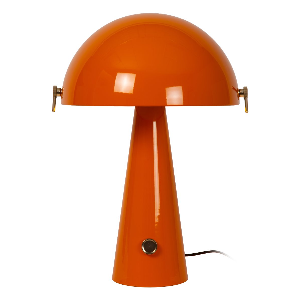 Barone 52cm Orange bordslampa från Lucide - Den karakt&auml;ristiska sk&auml;rmen kan vinklas f&ouml;r att skapa ett unikt uttryck och f&ouml;r att rikta ljuset precis dit du vill ha det.