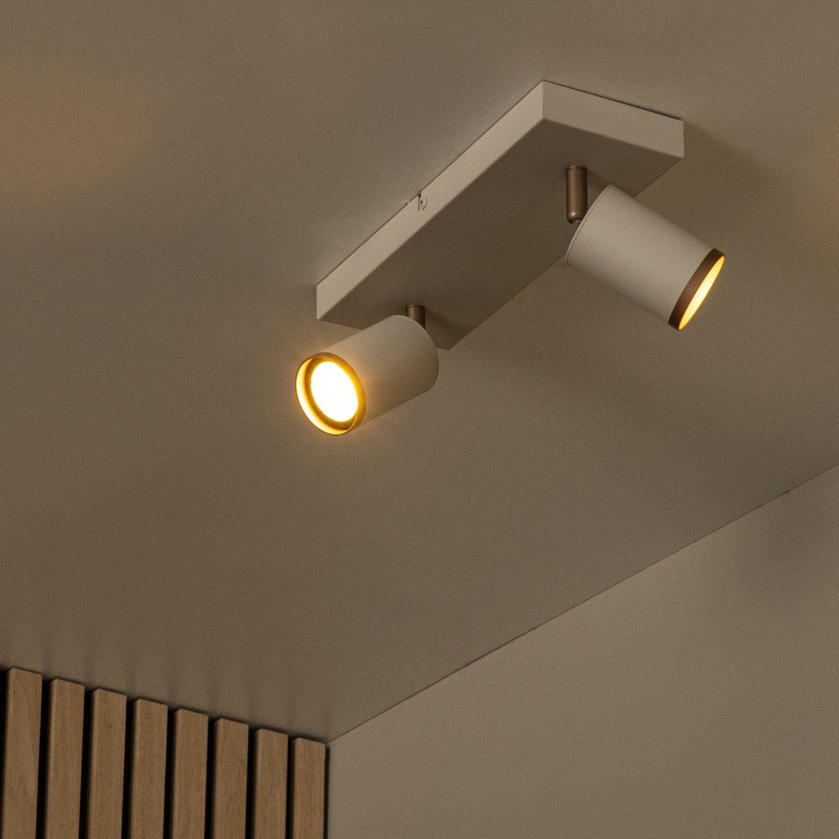 Regina 2 Taupe spotlight från Lucide - Takspotlight Regina &auml;r en stilren och modern belysningsl&ouml;sning i metall med en elegant taupef&auml;rgad finish och detaljer i brun metall.
