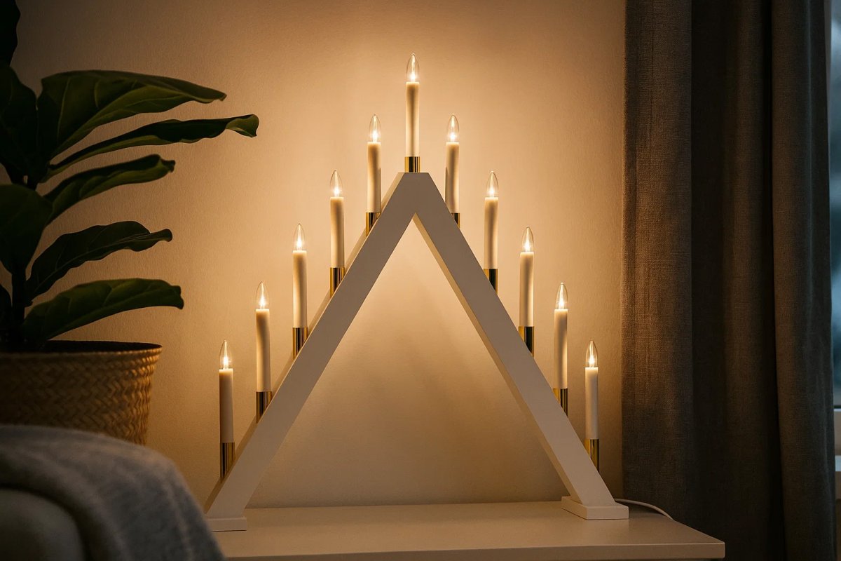 Hilda 11 Vit från Pixie Design - Ljusstaken Hilda med 11 armar i vit finish och gulddetaljer &auml;r en elegant och klassisk bordsdekoration som f&ouml;rh&ouml;jer julst&auml;mningen i ditt hem.