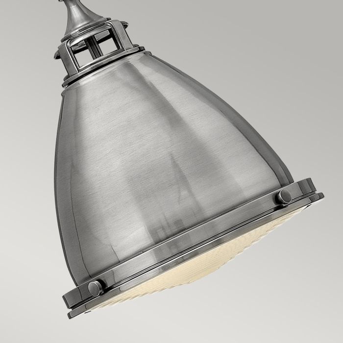 Amelia Ø32 Antik nickel taklampa från Elstead Lighting - Kupolen har en etsad prismatisk bottenlins, och denna helmetalliska versionen i polerad antiknickel har en autentisk vintagelook.
