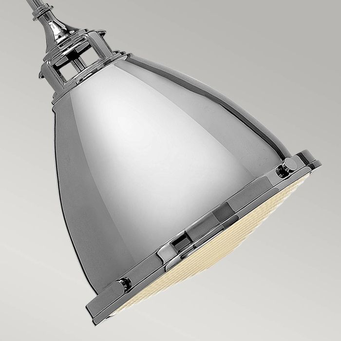 Amelia Ø32 Nickel taklampa från Elstead Lighting - Kupolen har en etsad prismatisk bottenlins, och denna helmetalliska versionen i polerad nickel har en autentisk vintagelook.
