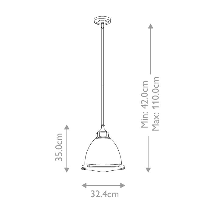Amelia Ø32 Nickel taklampa från Elstead Lighting - Kupolen har en etsad prismatisk bottenlins, och denna helmetalliska versionen i polerad nickel har en autentisk vintagelook.