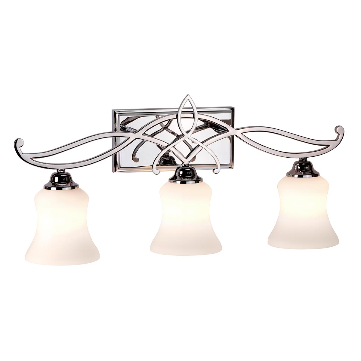 Brooke 60cm Polerad krom badrumslampa från Elstead Lighting - Brooke v&auml;gglampa har en uppdaterad traditionell design med en minimalistisk smidd scroll-detalj i polerad krom som elegant kompletterar det etsade opalglaset.