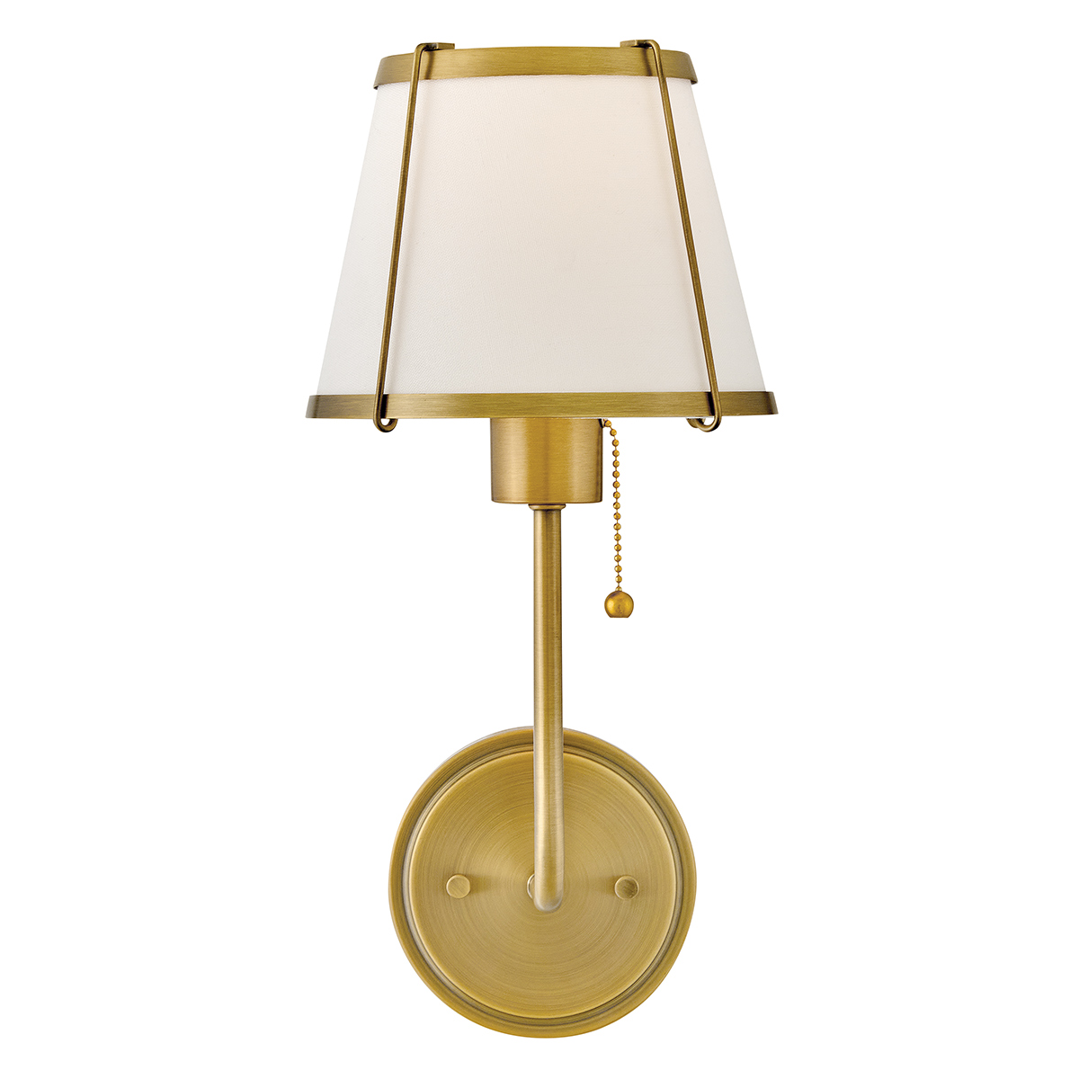 Clarke 40cm Mässing/vit vägglampa från Elstead Lighting - Clarke &auml;r en elegant v&auml;gglampa tillverkad av st&aring;l med en vacker finish i varm m&auml;ssing och en vit sk&auml;rm av linne.