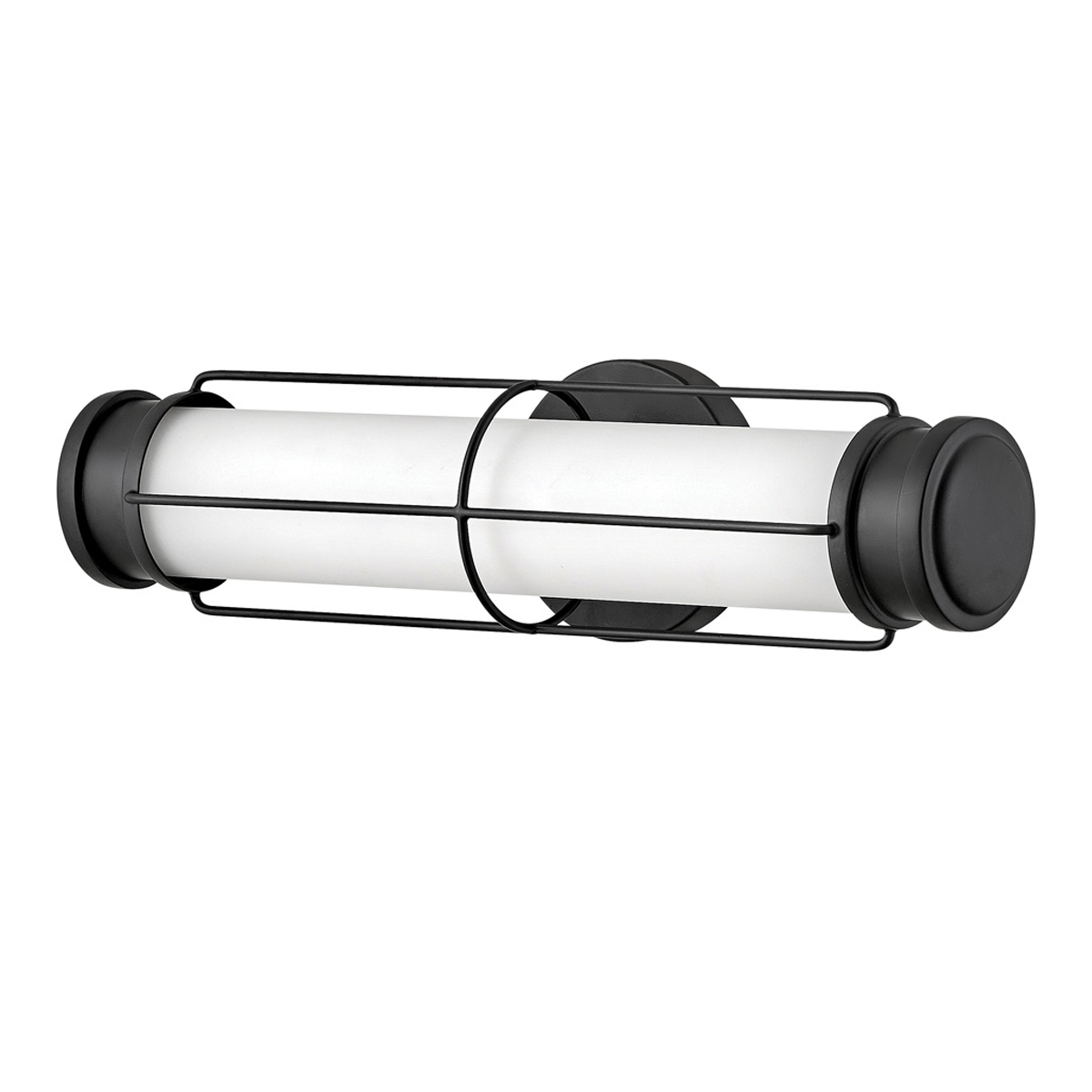 Saylor 43cm Svart badrumslampa från Elstead Lighting - Armaturen &auml;r tillverkad i metall med en mattsvart finish och har ett avl&aring;ngt opalglas som sprider ett j&auml;mnt och fint ljus.