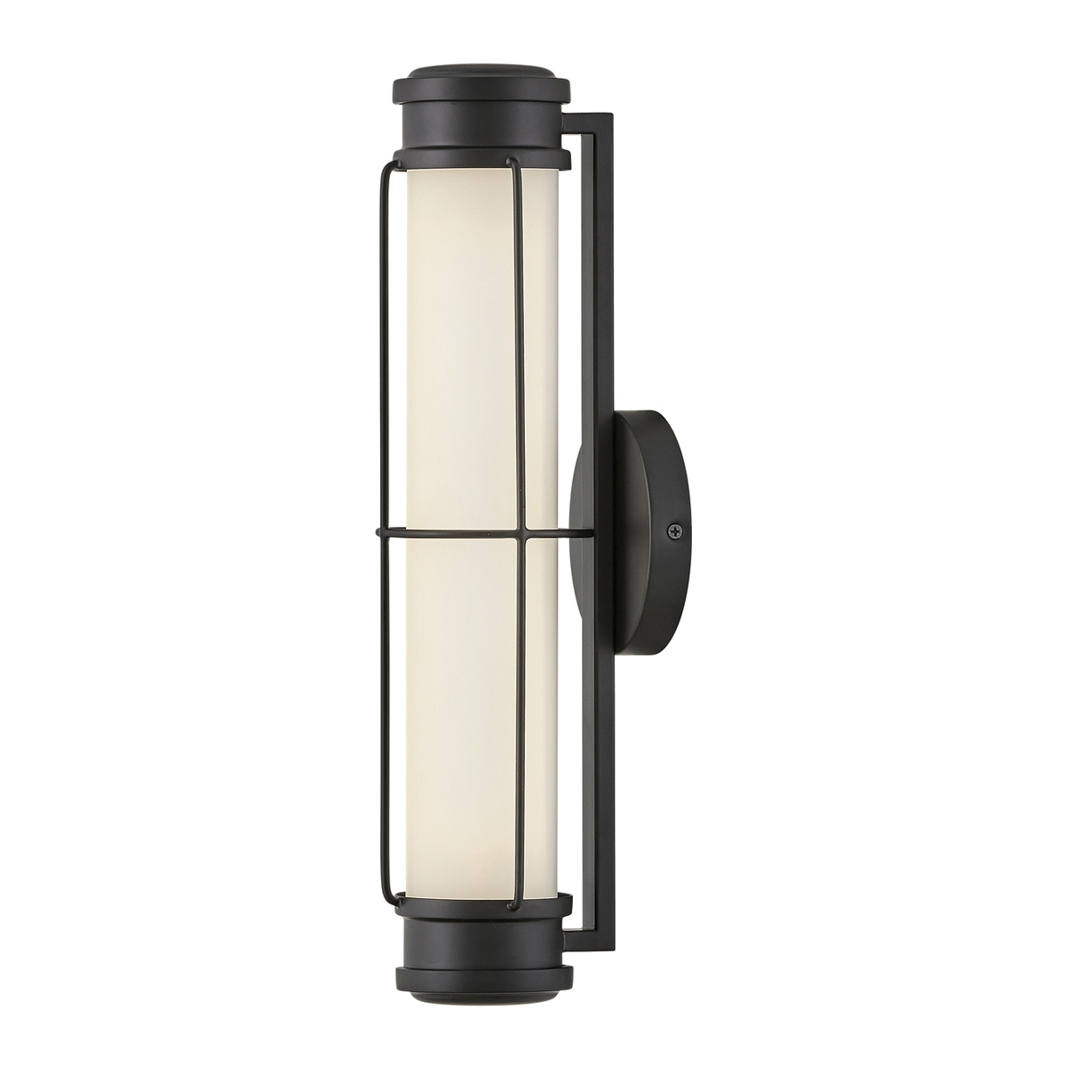 Saylor 43cm Svart badrumslampa från Elstead Lighting - Armaturen &auml;r tillverkad i metall med en mattsvart finish och har ett avl&aring;ngt opalglas som sprider ett j&auml;mnt och fint ljus.