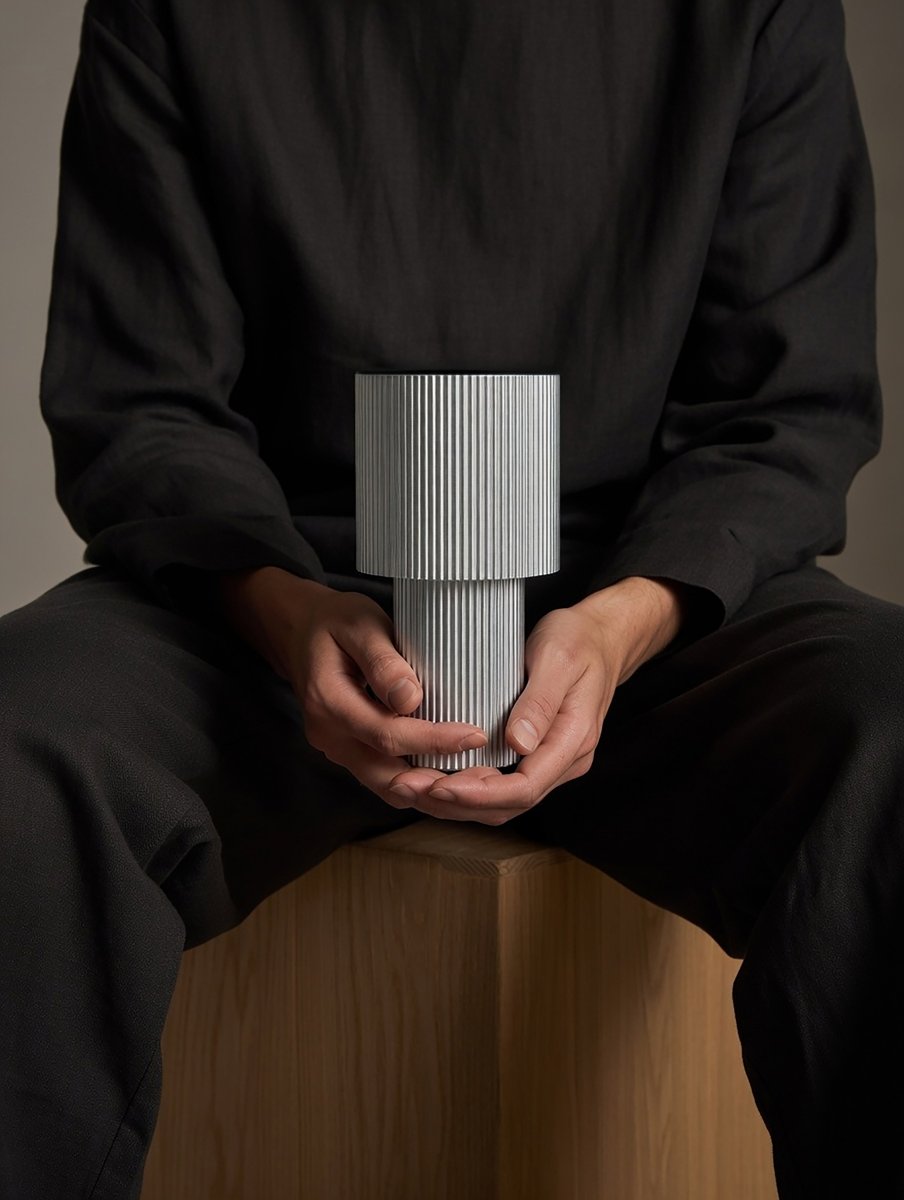 Iluma 22cm Silver portabel från Herstal - Iluma har integrerad LED med ett varmvitt ljus p&aring; 2700K och ett ljusfl&ouml;de p&aring; 60 lumen.