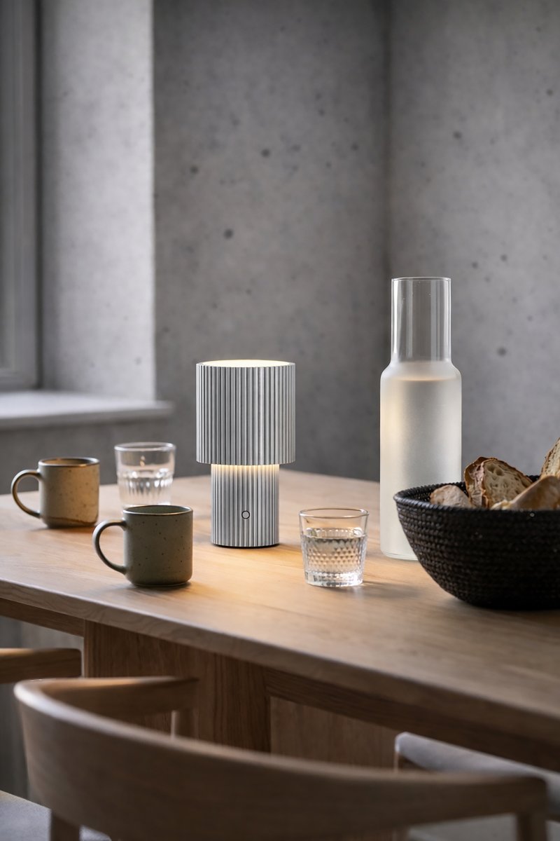 Iluma 22cm Silver portabel från Herstal - Iluma har integrerad LED med ett varmvitt ljus p&aring; 2700K och ett ljusfl&ouml;de p&aring; 60 lumen.