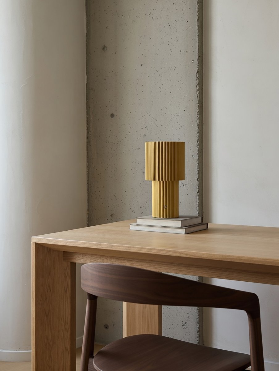 Iluma 22cm Guld portabel från Herstal - Iluma har integrerad LED med ett varmvitt ljus p&aring; 2700K och ett ljusfl&ouml;de p&aring; 60 lumen.