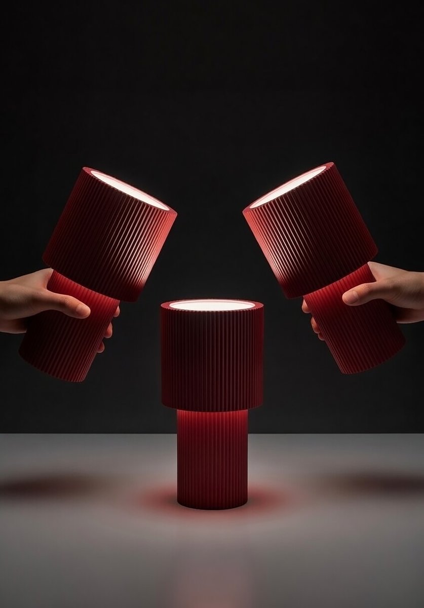 Iluma 22cm Röd portabel från Herstal - Iluma har integrerad LED med ett varmvitt ljus p&aring; 2700K och ett ljusfl&ouml;de p&aring; 60 lumen.