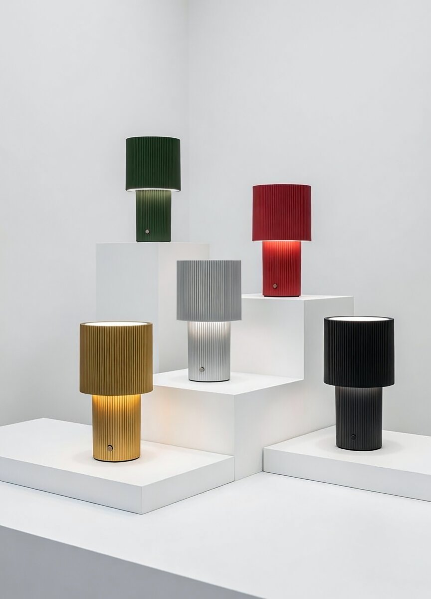 Iluma 22cm Röd portabel från Herstal - Iluma har integrerad LED med ett varmvitt ljus p&aring; 2700K och ett ljusfl&ouml;de p&aring; 60 lumen.