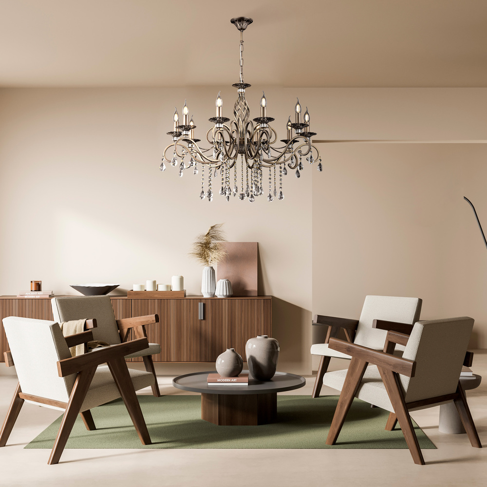 Grace Ø85 Brons taklampa från Maytoni - Dess klassiska design med svepande armar och kristalldetaljer skapar en tidl&ouml;s och sofistikerad atmosf&auml;r.