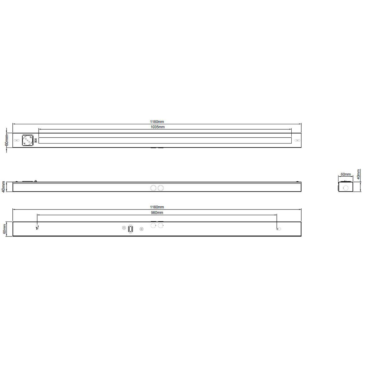 Bänky m. uttag 118cm Vit från Designlight - Denna modell &auml;r 580 mm l&aring;ng och ger ett kraftfullt, j&auml;mnt ljus med en effekt p&aring; 10W och ljusfl&ouml;de p&aring; hela 2000 lumen, idealisk f&ouml;r att lysa upp hela b&auml;nkytan.