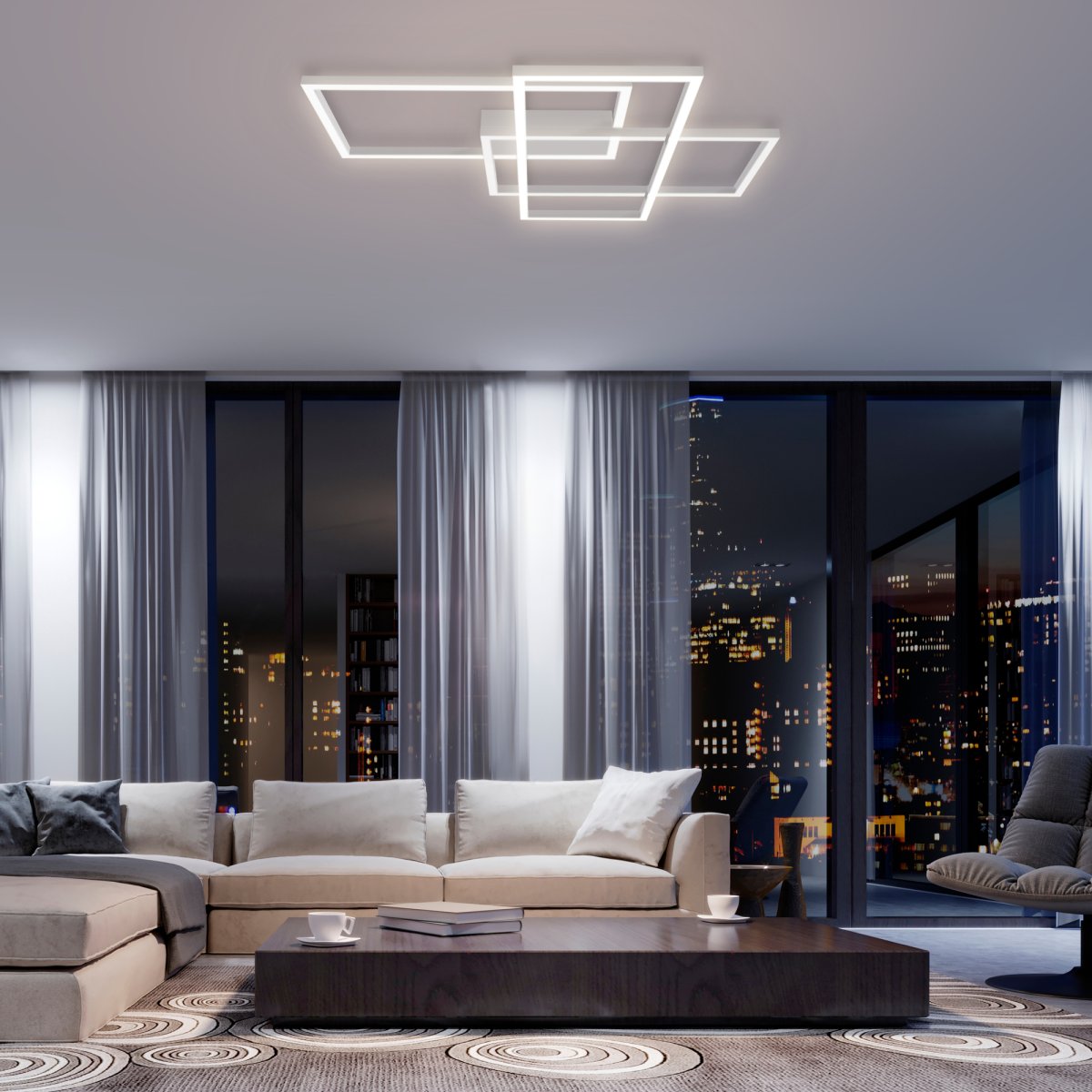 Rida 78cm Vit plafond från Maytoni - Perfekt f&ouml;r vardagsrum, matsal eller kontor &ndash; Rida &auml;r b&aring;de en funktionell och estetiskt tilltalande l&ouml;sning f&ouml;r dig som vill ha en lampa med en futuristisk touch och elegant stil.
