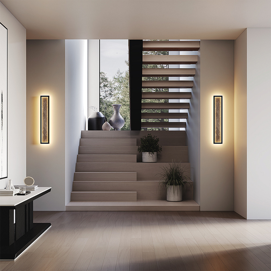 Orign 60cm Svart vägglampa från Maytoni - Orign &auml;r en v&auml;gglampa i metall med en elegant stenimitation i mitten som ger ett naturligt och exklusivt intryck.