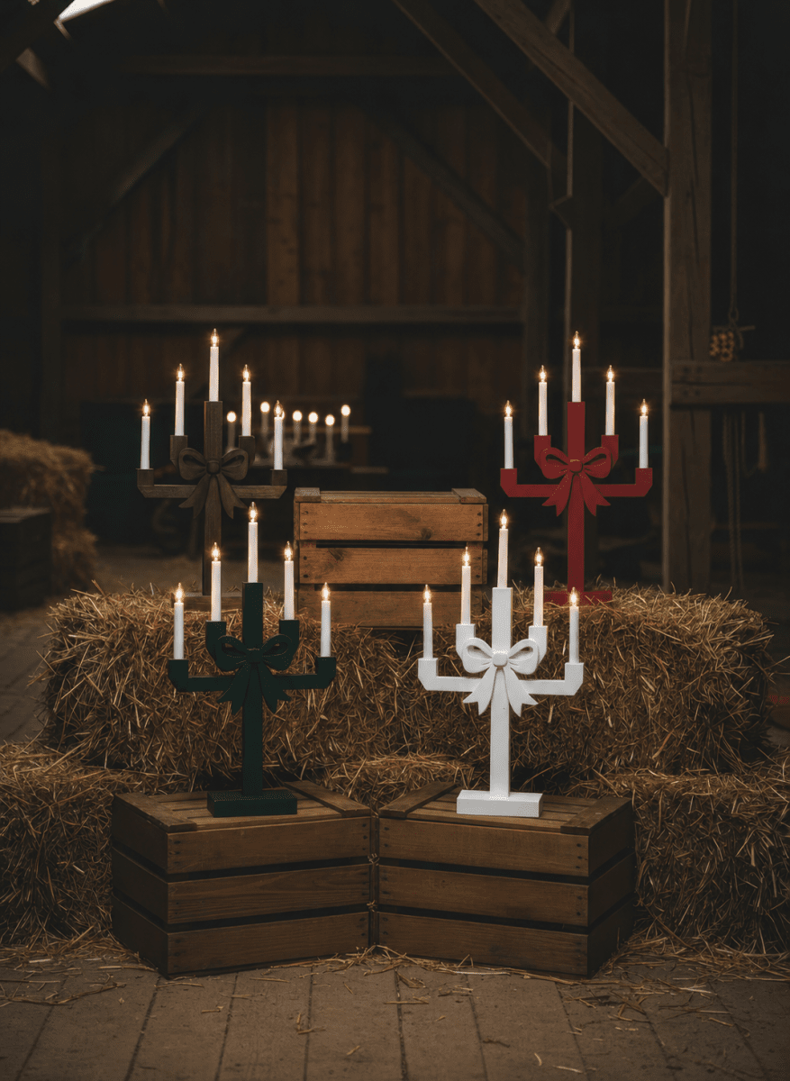 Kerstin Röd från Pixie Design - Kerstin &auml;r en dekorativ ljusstake i tr&auml;, m&aring;lad i m&ouml;rkr&ouml;tt och utsmyckad med en stor rosett som ger den ett charmigt och lekfullt uttryck.