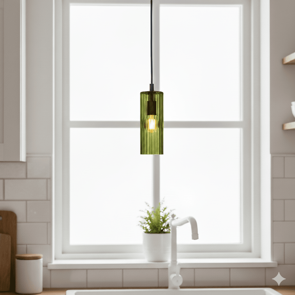 Kiera Ø7 Grön fönsterlampa från Cottex - Perfekt att placera i ett f&ouml;nster d&auml;r den b&aring;de lyser upp rummet och fungerar som en dekorativ detalj som tillf&ouml;r f&auml;rg och karakt&auml;r till inredningen.