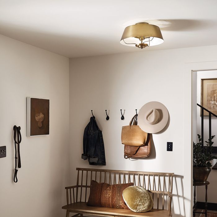 Luella Ø40 Borstad mässing taklampa från Elstead Lighting - Med den medf&ouml;ljande st&aring;ngen kan Luella enkelt omvandlas fr&aring;n en plafond till en pendellampa.