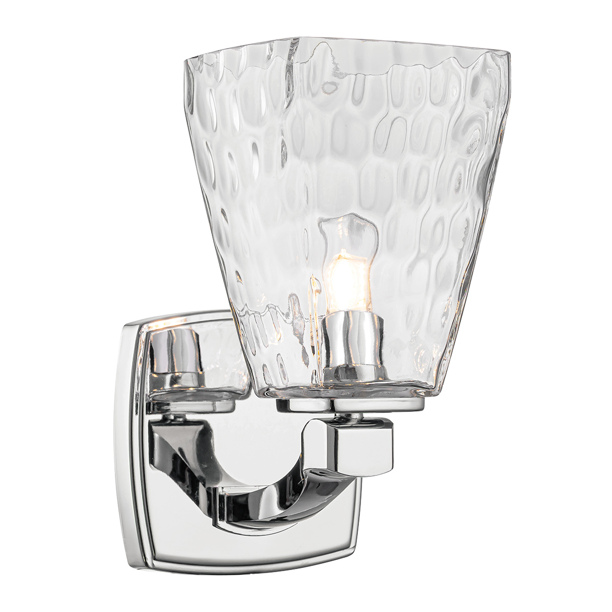 Marant 24cm Krom badrumslampa från Elstead Lighting - Sk&auml;rmen i klart strukturglas med ett vattenliknande m&ouml;nster ger lampan ett levande uttryck och skapar vackra ljusreflektioner n&auml;r lampan &auml;r t&auml;nd.