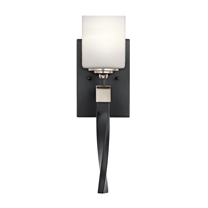 Marette 40cm Svart badrumslampa från Elstead Lighting - Marette v&auml;gglampa har en elegant tvistad arm i svart finish med nickel detaljer och en lampsk&auml;rm i satinetserat opalglas.