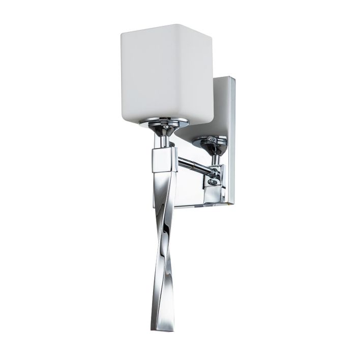 Marette 40cm Krom badrumslampa från Elstead Lighting - Marette v&auml;gglampa har en elegant tvistad arm i polerad krom och en lampsk&auml;rm i satinetserat opalglas.