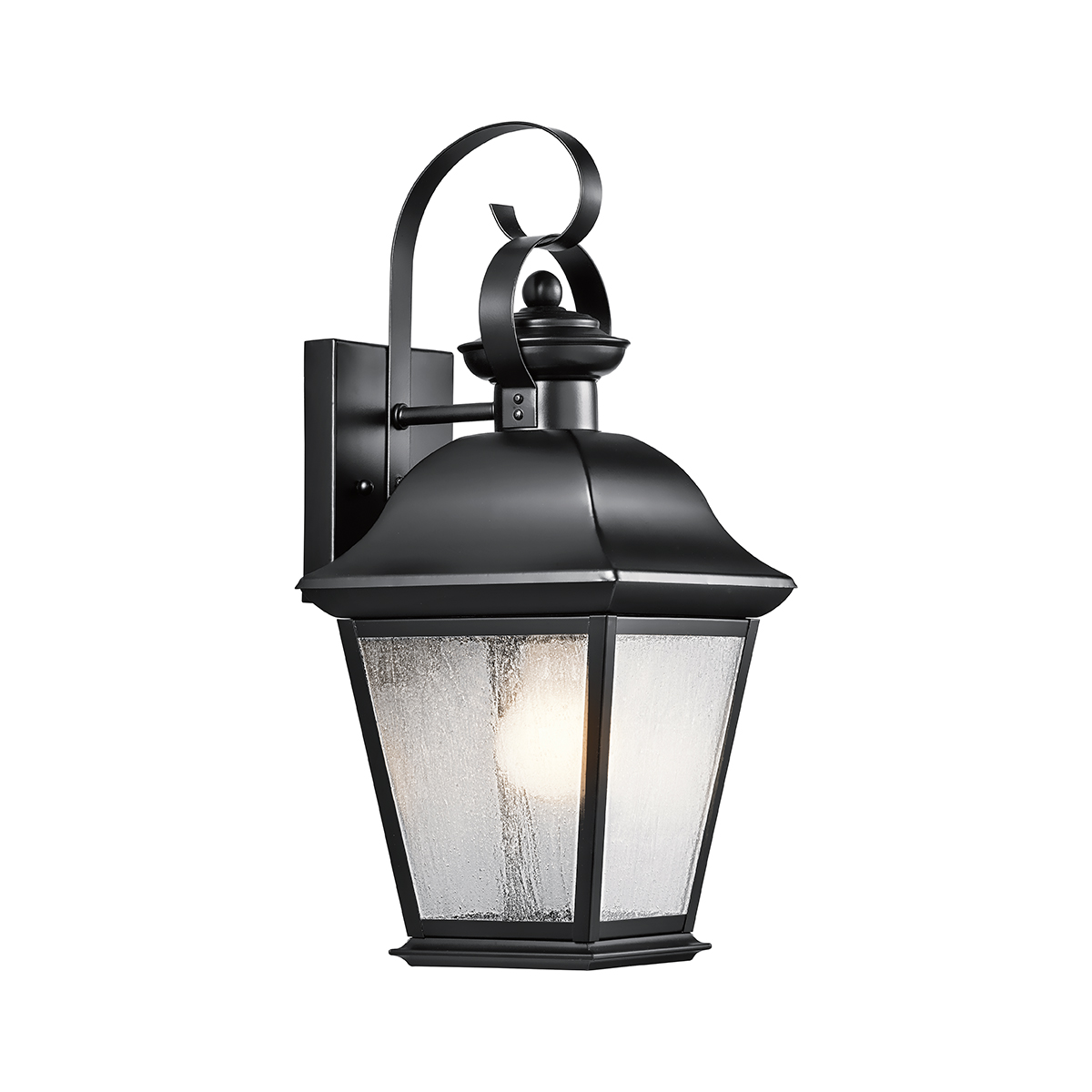 Mount Vernon Svart utelampa från Elstead Lighting - Armaturen &auml;r tillverkad i svart metall och kombineras med klarglas med en vackert oj&auml;mn struktur som ger lampan ett levande och karakt&auml;rsfullt uttryck.
