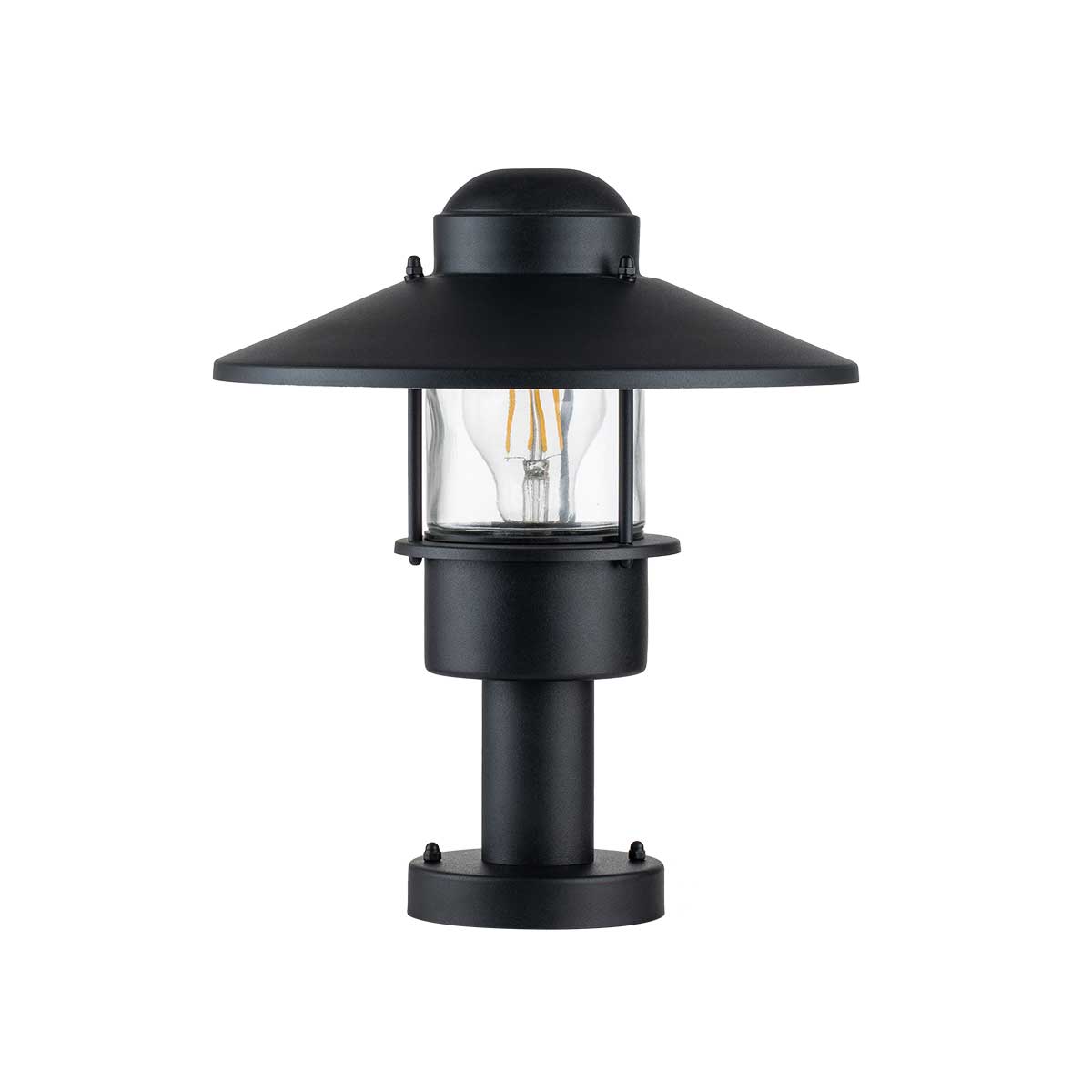 Klampenborg 32cm Svart från Elstead Lighting - Tillverkad av rostfritt st&aring;l i svart finish och glas, erbjuder den en robust konstruktion som st&aring;r emot v&auml;der och vind.