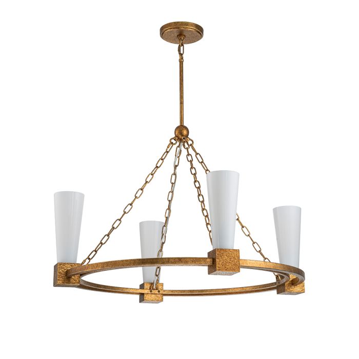 Kristy Ø84 Guld taklampa från Elstead Lighting - Armaturen &auml;r tillverkad i st&aring;l med en dekorativ antik guldfinish som ger en vacker, &aring;ldrad k&auml;nsla.