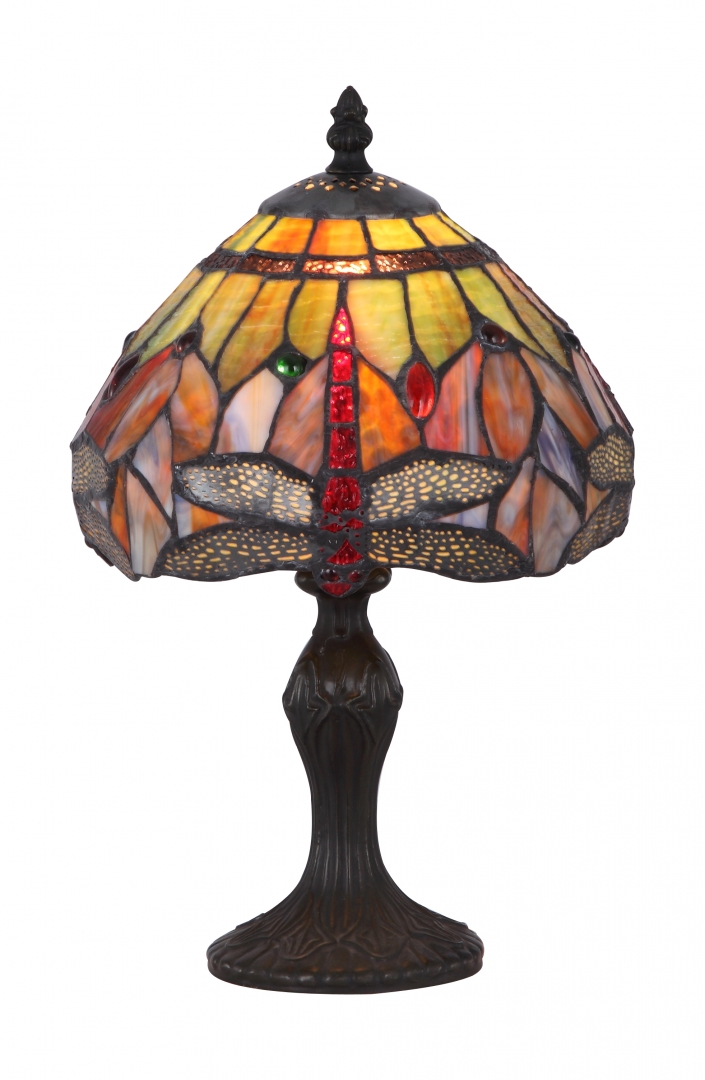 Trollslända Harmoni 35cm Flerfärgad från Norrsken Design - Trollsl&auml;nda &auml;r en klassisk Tiffany lampa med vacker design med en trollsl&auml;ndor och blad i olika f&auml;rger.