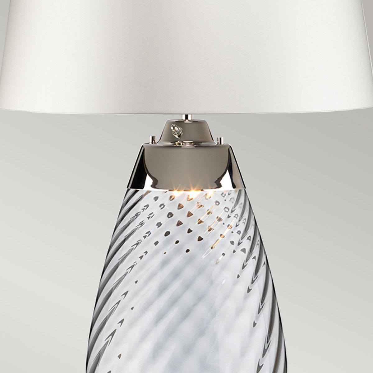 Lena 74cm Vit/rökfärgad bordslampa från Elstead Lighting - Sk&auml;rmen &auml;r av satinmjuk textil i en offwhite f&auml;rg med en matt silverlaminerad insida.