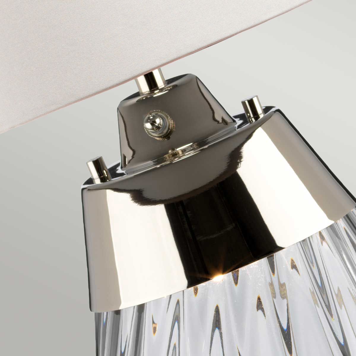 Lena 60cm Vit/rökfärgad bordslampa från Elstead Lighting - Sk&auml;rmen &auml;r av satinmjuk textil i en offwhite f&auml;rg med en matt silverlaminerad insida.