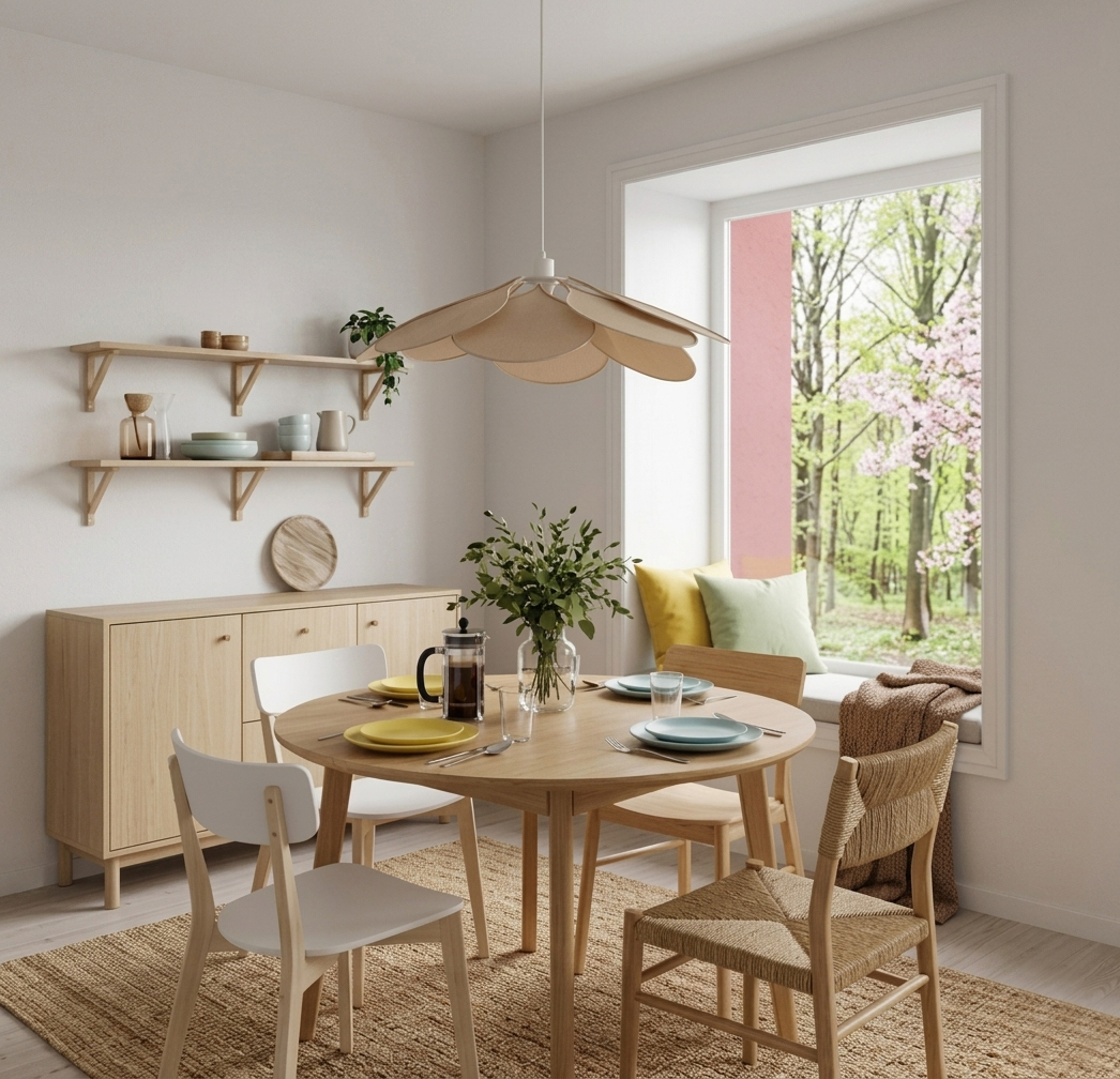Magnolia Ø80 Beige taklampa från Cottex - Lampan har en stomme i metall och mjukt formade blad kl&auml;dda i beige textil, vilket skapar en vacker och luftig silhuett.