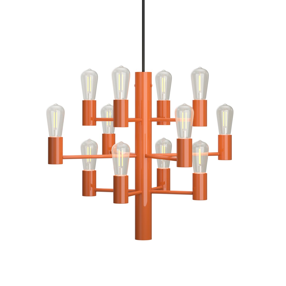 Zoom bild av Manola 12 mini Ø45 Orange taklampa från Herstal - De 12 ljusk&auml;llorna &auml;r placerade p&aring; olika niv&aring;er och skapar ett vackert och j&auml;mnt ljusfl&ouml;de samtidigt som den &ouml;ppna konstruktionen ger ett luftigt intryck.