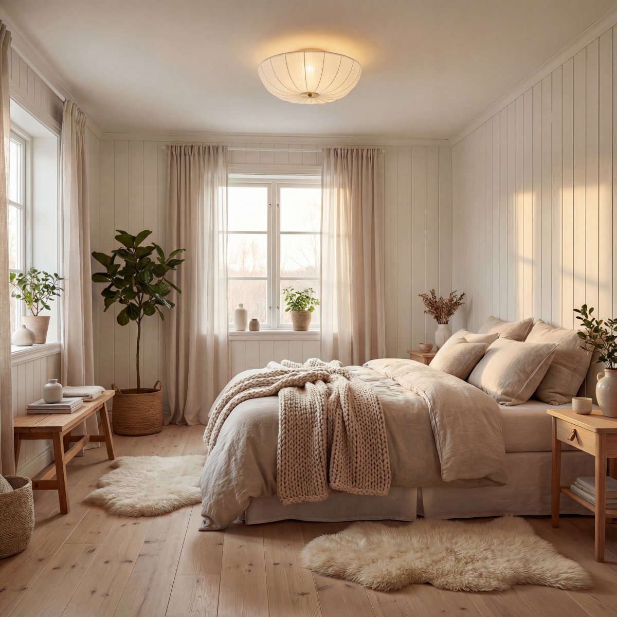 Lady Ø45 Vit plafond från Aneta Lighting - Kombinationen av den ljusa textilen och detaljerna i m&auml;ssing ger lampan ett stilfullt och tidl&ouml;st uttryck.