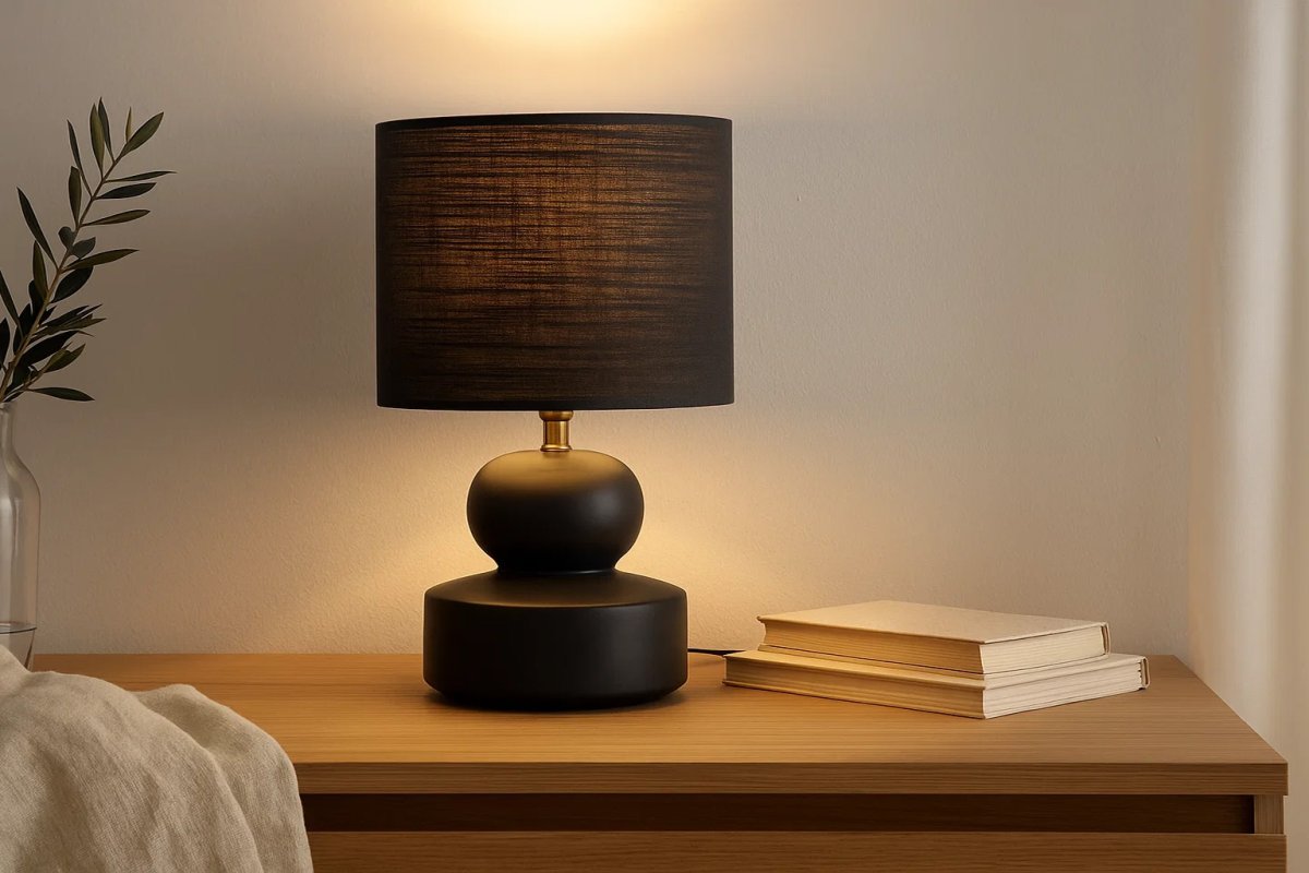 Muschi 36cm Svart bordslampa från Nordic Lighting - Den stilrena designen och m&ouml;rka f&auml;rgtonen ger ett elegant intryck och passar perfekt f&ouml;r att skapa en mysig och st&auml;mningsfull belysning i vardagsrum, sovrum eller hall.