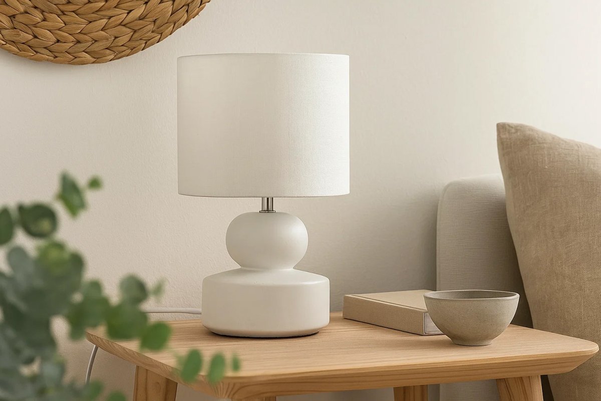 Muschi 36cm Vit bordslampa från Nordic Lighting - Levereras med 1,8m vit, plastsladd med str&ouml;mbrytare och väggkontakt.