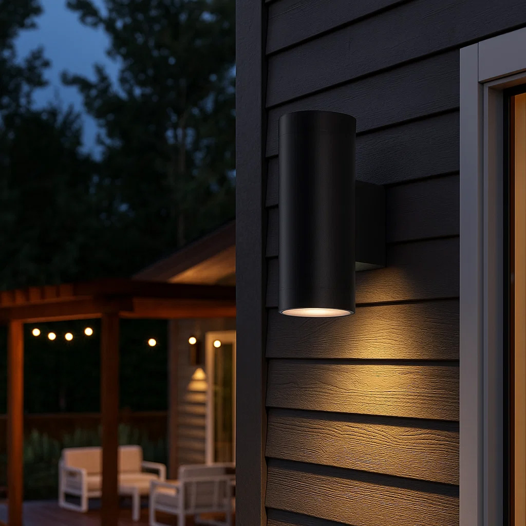 Oden Duo Svart utelampa från Lampan - Lampan lyser fint b&aring;de upp och ner p&aring; v&auml;ggen.