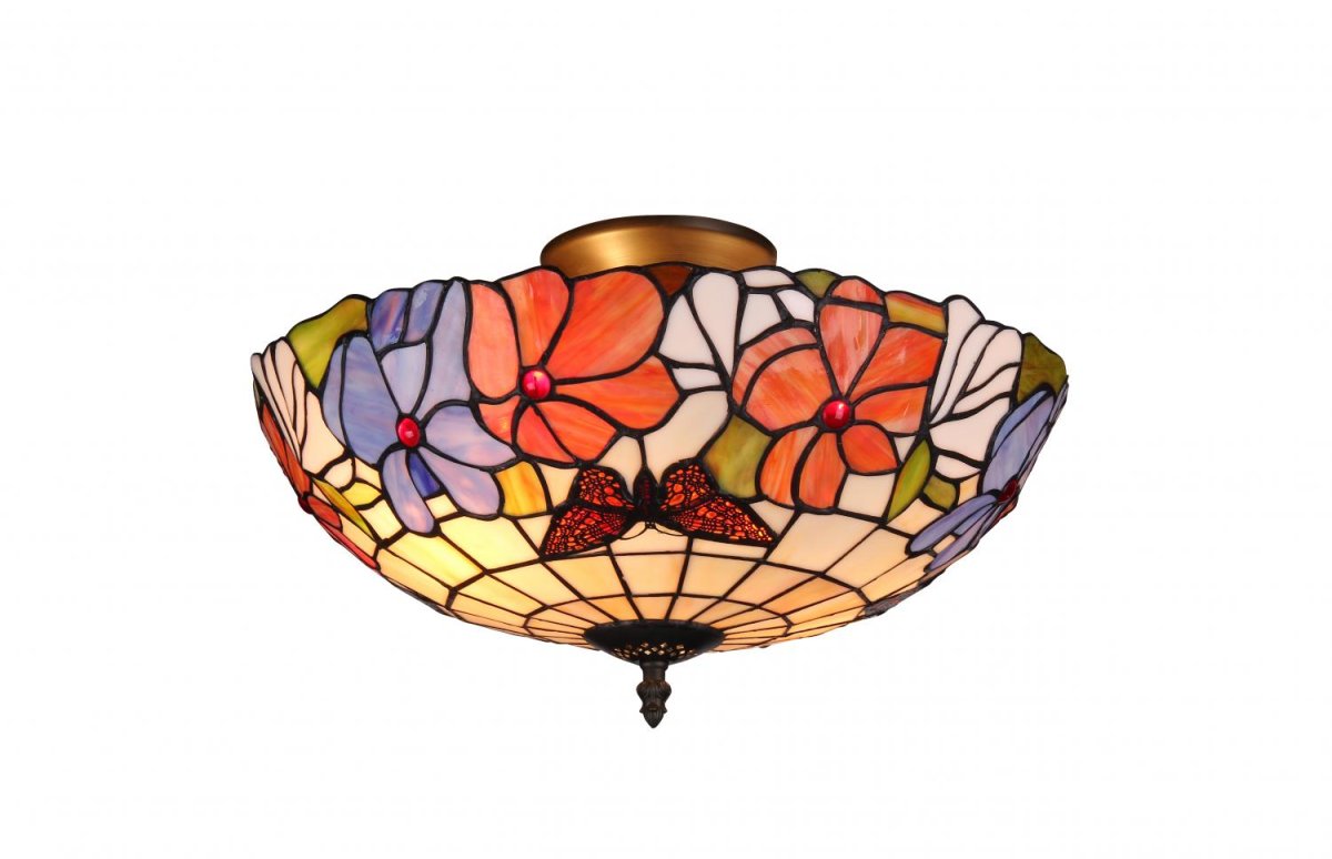 Tropisk Ø40 Flerfärgad från Norrsken Design - Tropisk &auml;r en klassisk Tiffany lampa med vacker design med fj&auml;rilar och blommor i olika f&auml;rger.